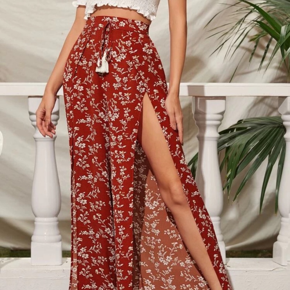 High waisted front slit floral pants XS S M & L - Picture 5 of 8